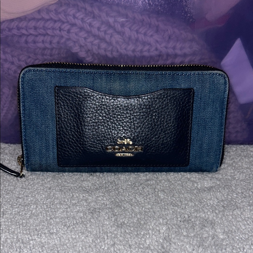 Coach Denim and Black Leather Wallet
